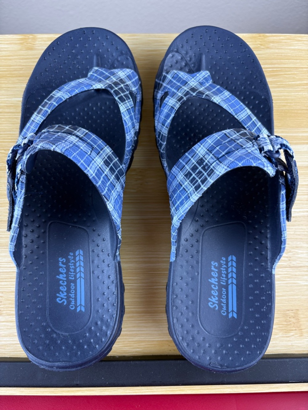 Skechers Women's Outdoor Lifestyle Slip-On Sandals Blue Plaid Size 9 - Picture 4 of 10